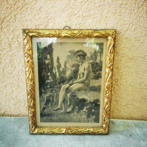 tablou litografie înrămata nud ciobanita