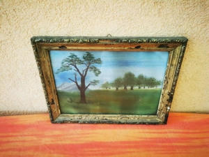 vechi tablou taranesc pictura arta naiva Pinul singuratic