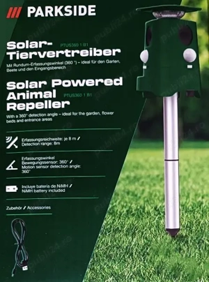 Repelent  - Aparat cu ultrasunete pentru alungare pasari si animale cu alimentare solara,