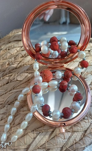 Vând colier unicat, coral roșu brut, perle de cultură si argint, 44 cm lungime. - imagine 4