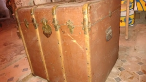 Valiza Calatorie Vintage de epoca sec XIX inceput de secol XX Lemn Carton Piele