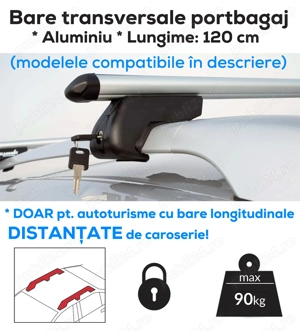 Bare transversale portbagaj cu cheie - ALUMINIU - 120 cm (modele compatibile in descriere)