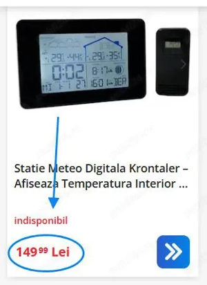 Stație meteo radio Krontaler cu senzor exterior, termometru digital LCD, higrometru,(Super Ofertă). - imagine 3