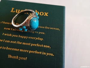 inel din argint sterling925 cu turcoaz oval pt femei si barbati - imagine 2