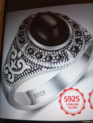 inel din argint sterling925 cu turcoaz oval pt femei si barbati - imagine 3