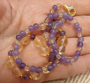 Colier magnific, nou, citrin, ametist si argint suflat cu aur