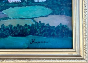 Mircea Popescu Tablou Peisaj Satul Bucovinean pictura ulei inramata 43x58cm - imagine 3