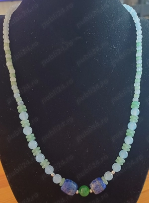 Colier unicat, acvamarin, aventurin, lapis lazuli și argint. 