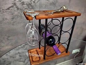 Suport de Vin Premium din Lemn - Raft elegant independent pentru 6 Sticle, organizator pe 3 nivele 