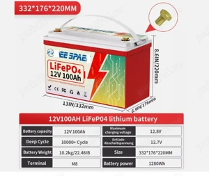 Baterie 12v 100AH Lifepo4 ,rulota barca impermeabila