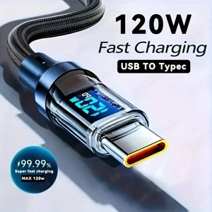 Cabluri incarcare fast charge USB - TYPE C 120w 6A premium cu display , panzate ultra rezistente