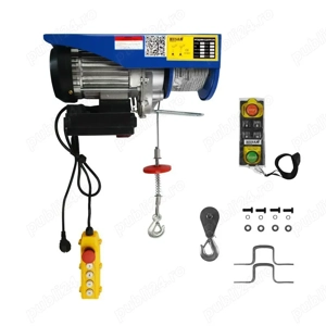Macara,palan,electropalan HUSAR  500-990kg cablu 18m,la 230V, telecomanda fara fir cu 4 butoane