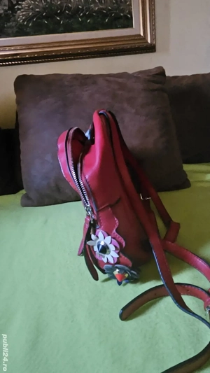 Rucsac piele damă original roșu  - imagine 2