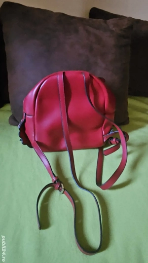 Rucsac piele damă original roșu  - imagine 3