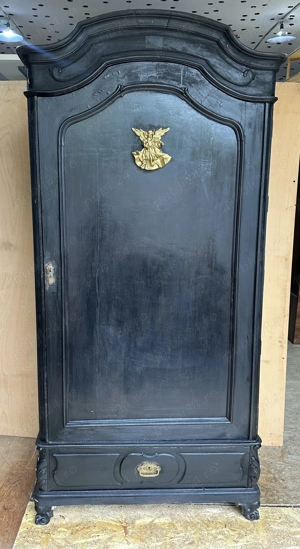 Sifonier negru Vintage din Lemn masiv cu element auriu; Dulap 