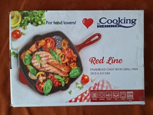 Tigaie grill fonta emailata, rosie, 27x27 cm, Cooking by Heinner Red Line