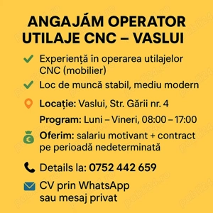 Angajam operatori utilaje CNC mobila