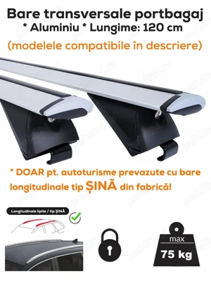 Bare transversale portbagaj - ALUMINIU - WINGBAR - Lungime 120 cm (montaj pe longitudinale tip ȘINĂ)
