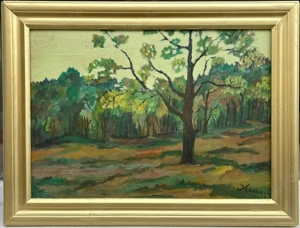 Mircea Popescu Tablou Peisaj Padure de stejari pictura ulei inramata 45x59cm