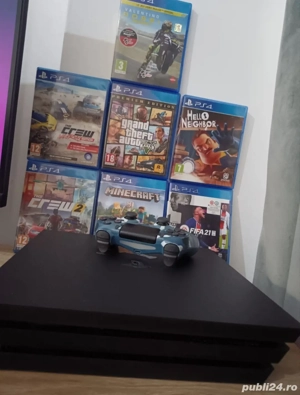 Vând PS 4 pro + Suport încărcare + Consolă si jocurile din poze