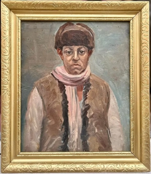 Toader Schipor 1962 Tablou Portret de Tânăr Bucovinean pictura ulei inramat 45x52 cm