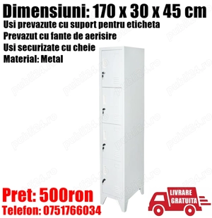 Dulap Vestiar Cabinet Depozitare Organizator Metalic Usi Securizate 170 x 30 x 45 cm + LIVRARE GRATU