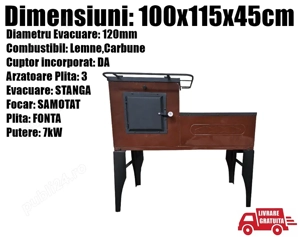 Soba Cizma L Lemne Spor Plita Cuptor Ler Masina Gatit Maro Bucatarie 7kW Evacuare STANGA 