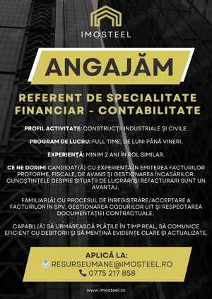 Referent de specialitate Financiar - Contabilitate