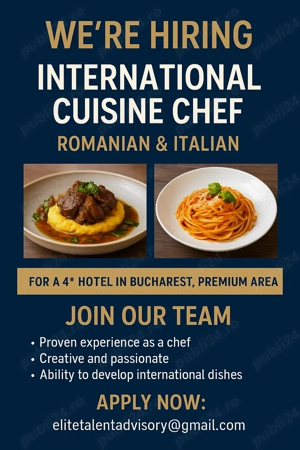 Angajam Bucătari  Bucătărie internationala Românească și Italiană