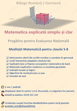 Meditații la Mate în Română, Germană sau Engleză pentru Evaluarea Națională 