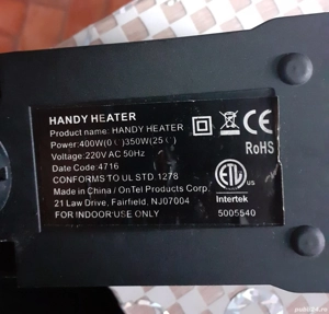 Aerotermă portabilă Handy Heater, putere 350 W - imagine 4