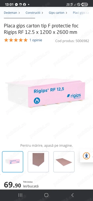 Rigips tip F  roșu protecție foc