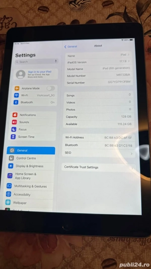 Ipad Gen 6 128gb wifi stare foarte buna plus cablu