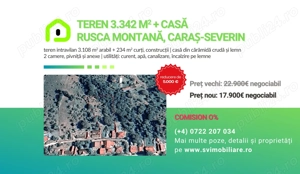 Comision 0 - Teren 3342 mp cu casa in Rusca Montana