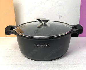 Oala premium cu interior marmorat, capac sticla, 26 cm 169 lei