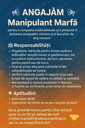 Manipulant Marfa | Warehouse Operator