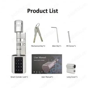 Incuietoare inteligenta cilindru lung usi 50-100mm, TTLock app cu amprenta, cod, card, Argintiu - imagine 4