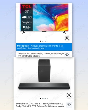 Televizor TCL LED 58P635, 146 cm SmartTV UHD + Soundbar TCL P733W, 3.1