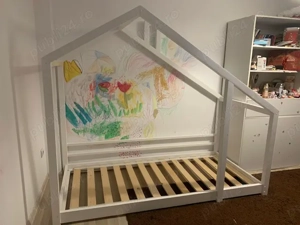 Pat copii tip căsuță 100x200 cm + saltea inclusă