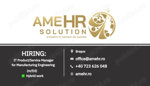 Angajăm Manager IT servicii produs pentru ingineria de fabricație