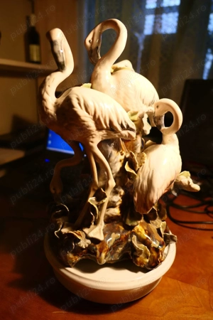 Vas ornamental ceramica Pasari Flamingo Decor Decoratiuni Bibelou + Suport Ceramica 