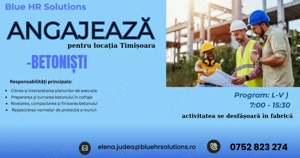 Angajam BETONIST  Lucrari Construcții Civile si Industriale  - Locatia Timisoara