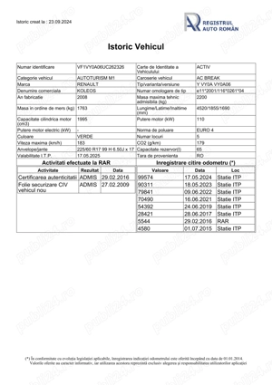 KOLEOS - 118500km. reali - Carte service si istoric RAR la zi - imagine 10
