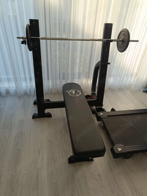 vand banca exercitii Heavy Duty Bench Press Gorilla Sports bara dreapta, bara ez, discuri 40 kg