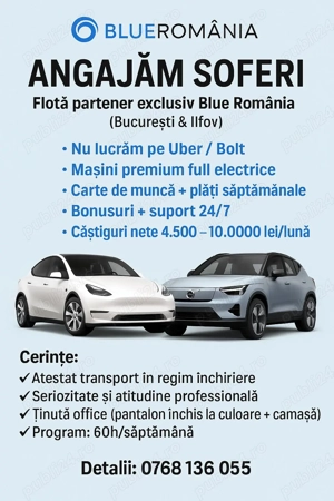 Angajăm șoferi cu permis categoria B ride sharing