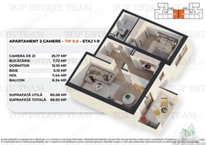 Apartament 2 camere intr-un bloc nou, modern, 61mp utili + balcon,  la 15 minute de Palatul Parlamen