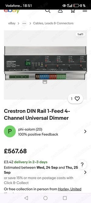    Produsul din imagine este un modul de control al iluminatului Crestron DIN1-DIMU4 