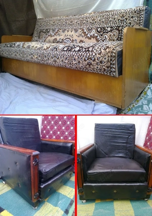 Canapea extensibila si fotoliu pe role handmade