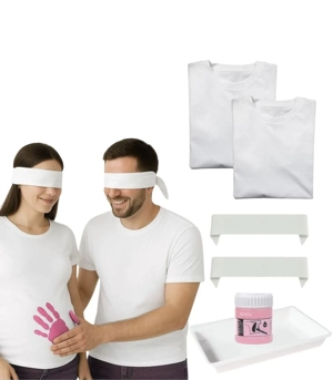 Kit aflare sex bebelus, Set Gender Reveal Party, Kit DIY Tricouri + vopsea textila roz albastru, Bab - imagine 2