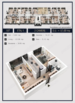 Apartament 2 camere | ferestre panoramice, fatada ventilata, aparat AC inclus - imagine 7